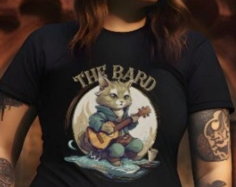 RPG Bard Cat T-Shirt, Anime Kitty Player Class Shirt, D&D Clothing, Fantasy Character Class T Shirt, Role Playing Game Tee, Musician Gift