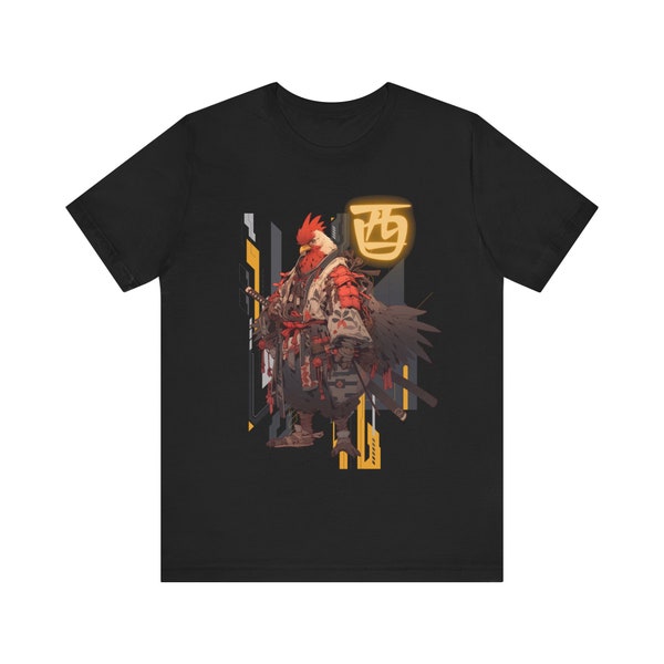 Cyberpunk Samurai Chicken Urban Warrior Zodiac Sign T-Shirt, Asian Astrological Rooster Sign Urban Ninja Adventure Tee Hip Hop Streetwear