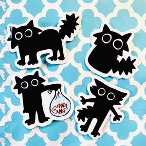 Pack d'autocollants chat stupide | Autocollant en vinyle | Chat noir | Imperméable | Animaux mignons | Art numérique | autocollant drôle de chat | Journalisation | chat