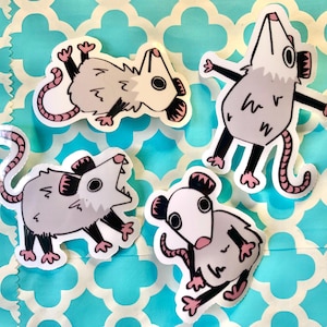 Paquete de pegatinas de zarigüeya / Hecho a mano / Impermeable / Animales adorables / Garabato / Arte digital / Pegatinas divertidas de zarigüeya / Animales del centro