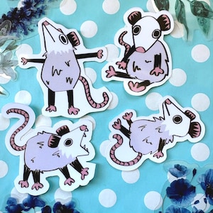 Lot d'autocollants opossum | Autocollants imperméables faits main | Autocollants animaux rigolos