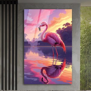 The Flamingo Wall Art, Pink Aestetic Tempered Glass Wall Art, Animal Design Wall Decor, Glass Wall Art, Luxury Glass Art, Women Wall Decor
