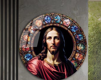 Jesus Tempered Glass Wall Art, Christ Wall Art, Jesus of Nazareth, Stained Glass Art, Glass Printing Wall Art Decor, Religious Wall Art Gift