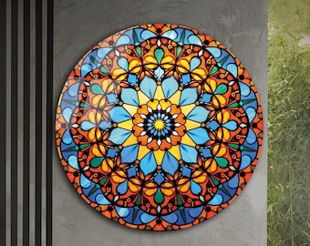 Gebrandschilderd gehard glas rond muurkunst decor, abstracte glazen muurschildering rond, huis muur decor, housewarming cadeau, gebrandschilderde wandkleden