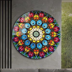 Colorful Leaves Glass Printing-Modern Glass Wall-Glass Art Gift-Colorful  Leaf-Wall Art-Wall Decoration-Glass Decor-Round Wall Art Gift