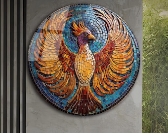 Phoenix Wall Art-Tempered Glass Wall Art-Round Wall Art-Stained Glass Print-Circle Wall Art-Glass Printing-Phoenix Wall Decor-Phoenix Bird