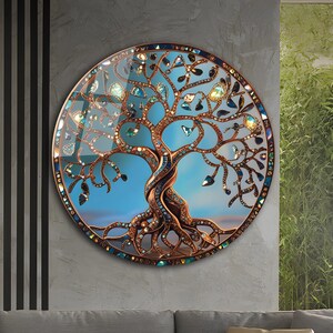 Stained Glass Painting Tree of Life, Stained Glass Window Glass Wall Art Work , Home Wall Decor, Wall Hangings Art Deco Panel, Stepdad Gift