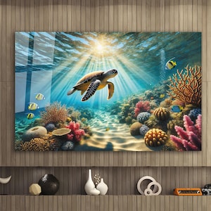 Tempered Glass Under Sea Wall Art | Aquarium Wall Decor | Glass Printing | Extra Large Wall Art | Ocean Glass | Fish Wall Art Under Sea Art