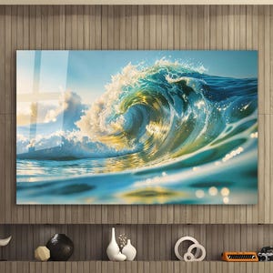 Tempered Glass Wall Art, Sea Wave Wall Decor, Blue Ocean Waves Wall Art, Abstract Sea Wall Decor Glass, Glass Printing, Sea Wave Wall Art