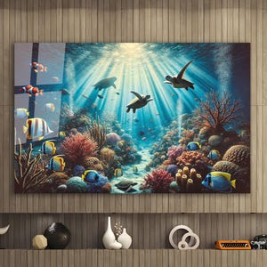 Aquarium Wall Decor, Tempered Glass Under Sea Wall Art, Glass Printing, Glass Large Wall Art, Ocean Glass, Fish Wall Art, Under Sea Wall Art