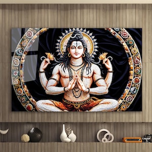 Lord Shiva Tempered Stained Glass Wall Art, Shiva Hinduism Glass Wall Decor, Hindu God Glass Wall Hanging, Ready to Hang