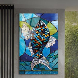Tempered Stained Glass Under Sea Wall Art | Aquarium Wall Decor | Glass Printing | Extra Large Wall Art | Fish Wall Art Under Sea Art