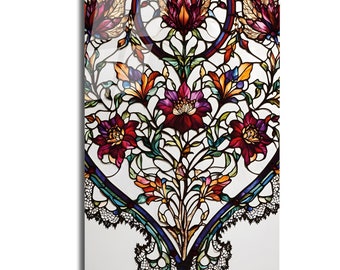 Stained Glass Flower Pattern, Stained Glass Painting, Stained Glass Panel, Stained Glass Window, Wall Hangings, Glass Wall Art Decor Gift