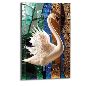 Tempered Glass White Swans Wall Art | Swans Glass | Wall Hangings | Nature Wall Art | Animal Glass Art | Housewarming Gift |Stained Swan Art