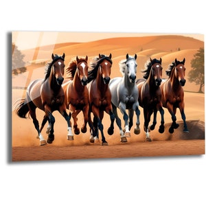 Running Horses Tempered Glass Wall Art, Luxury Wall Art, Living Room Art, Office Wall Art, New Home Gifts, Anniversary Gifts, Wall Hangings