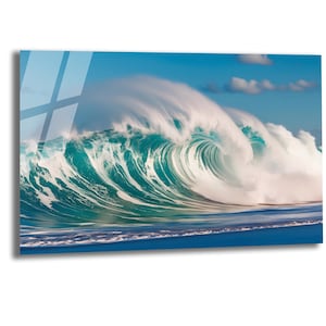 Tempered Glass Wall Art, Sea Wave Wall Decor, Blue Ocean Waves Wall Art, Abstract Sea Wall Decor Glass, Glass Printing, Sea Wave Wall Art