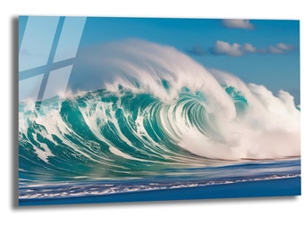 Tempered Glass Wall Art, Sea Wave Wall Decor, Blue Ocean Waves Wall Art, Abstract Sea Wall Decor Glass, Glass Printing, Sea Wave Wall Art