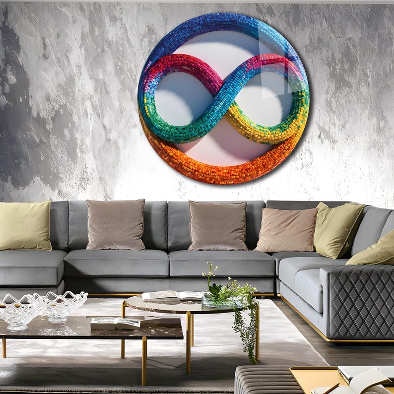 Infinity Symbol Round Ancient Mosaic Modern Art Round Glass Wall Art ...