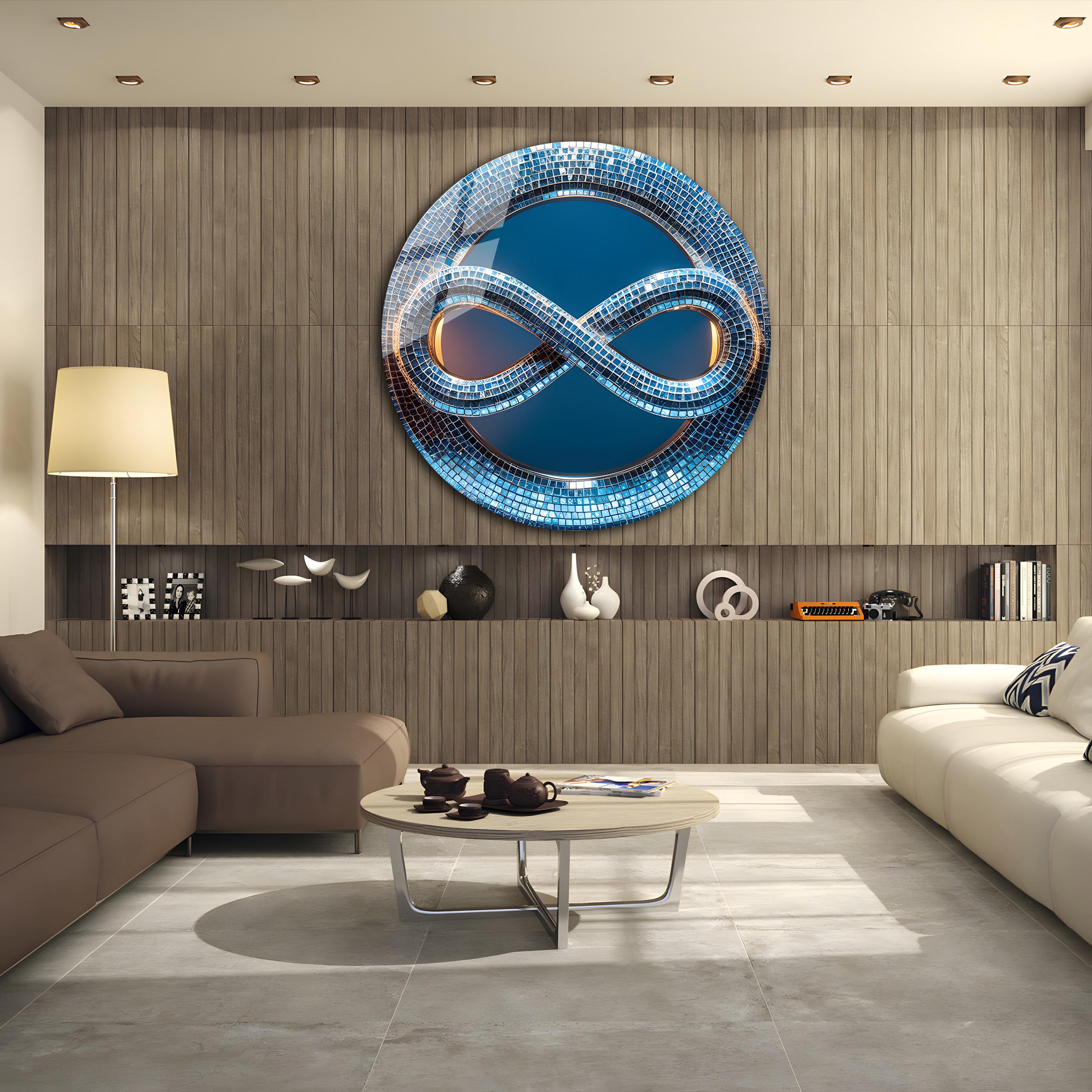 Infinity Symbol Round Ancient Mosaic Modern Art Round Glass Wall Art ...