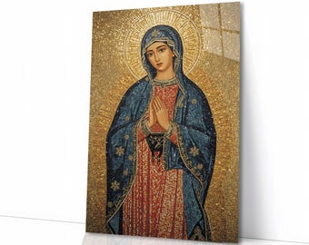 Virgin Mary Tempered Glass Wall Art, Christian Catholic Glass Prints