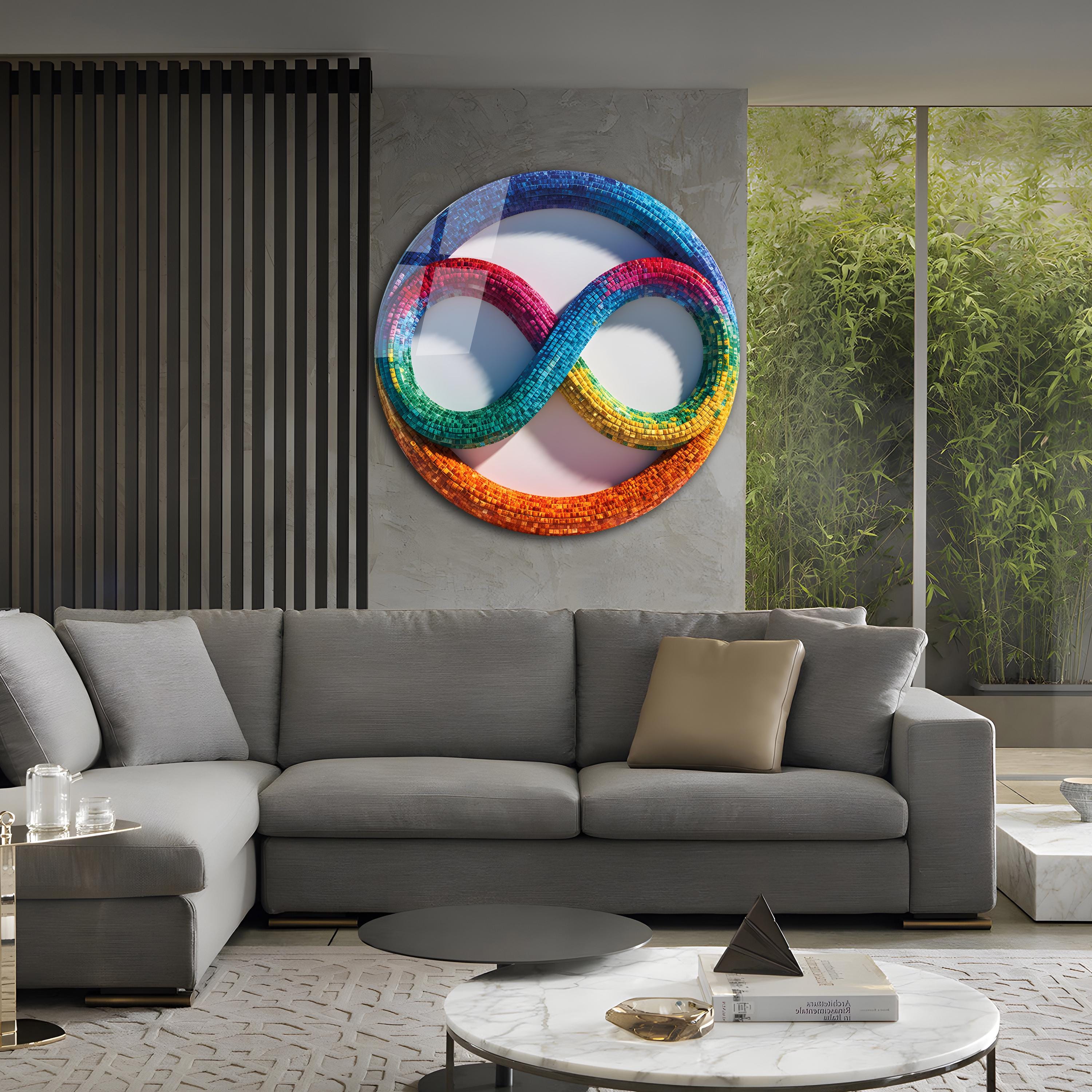 Infinity Symbol Round Ancient Mosaic Modern Art Round Glass Wall Art ...