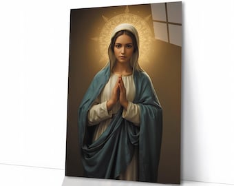 Virgin Mary Tempered Glass Wall Art, Christian Catholic Glass Prints