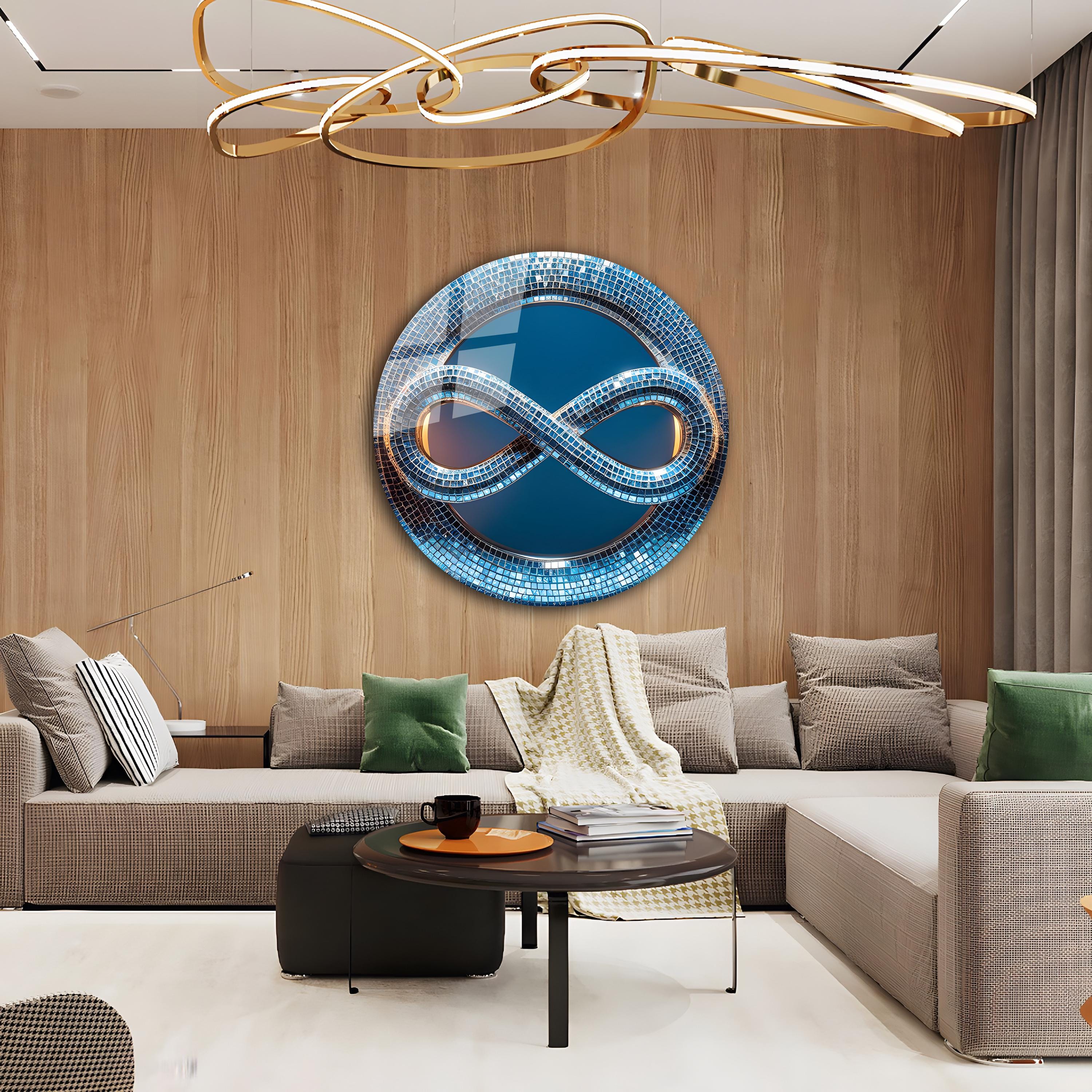 Infinity Symbol Round Ancient Mosaic Modern Art Round Glass Wall Art ...