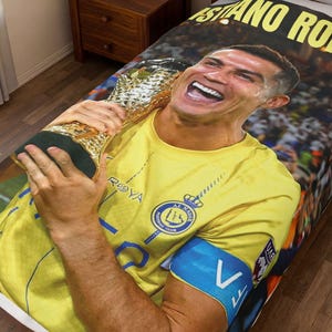 Cristiano Ronaldo CR7 Al Nassr Football Throw Blanket, Portuguese Legend Fan Gift
