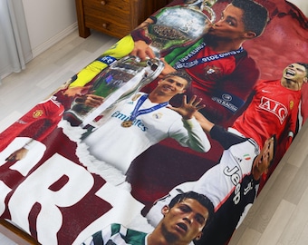 Manta de fútbol de Cristiano Ronaldo, manta de la leyenda portuguesa CR7, regalo personalizado para aficionados al fútbol.