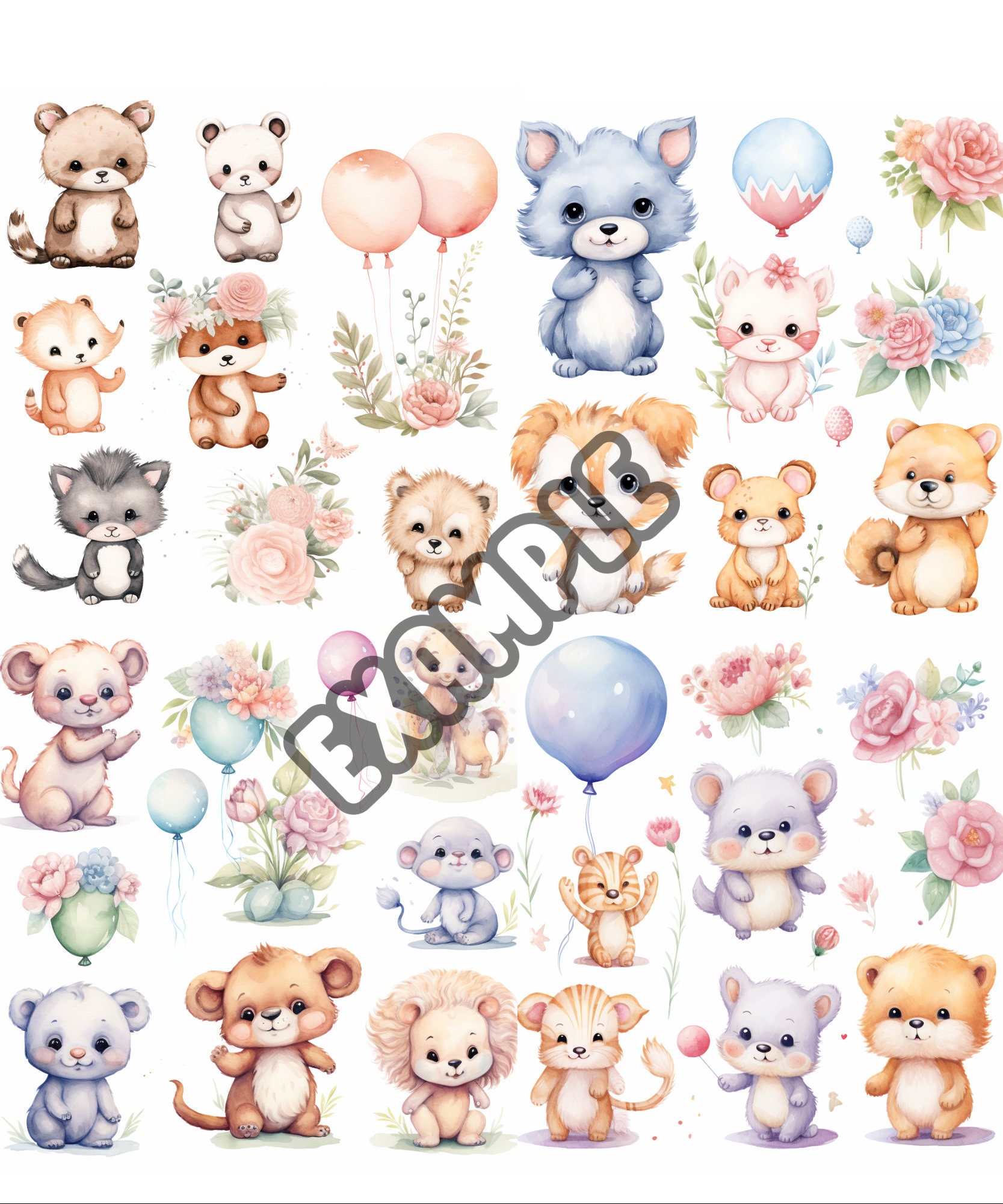 Baby Animal Clipart Bundle | Watercolor Nursery Wall Art PNG | Cute ...