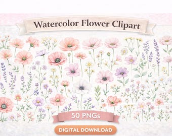 水彩花パステルクリップアート、野生の花のクリップアート、結婚式のクリップアート。、水彩花、（デジタルダウンロード）