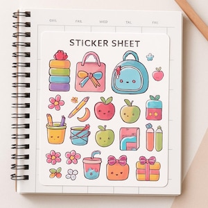 Back to School Sticker Sheet Bundle – Kawaii School Supplies & Cute Apple Stickers – Printable Kids Planner Stickers – Digital Download