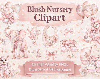 Watercolor Boho Baby Shower Clipart, Watercolor Clipart, Blush Pink Nursery Decor, Baby Girl Clip Art, Digital Download