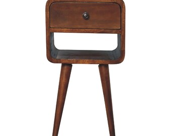 Mini Chestnut Curve Bedside Table - Small and Stylish Nightstand