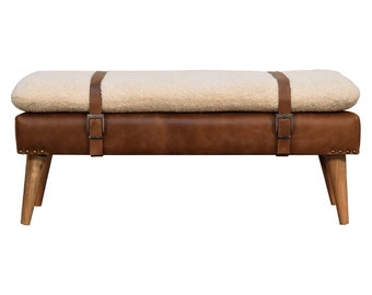 Bouclé Buffalo Hide Leather Bench