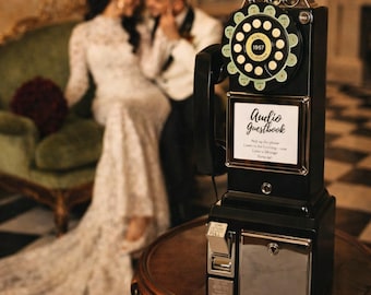 Libro degli ospiti audio in stile vintage: registratore vocale retrò con messaggio di saluto personalizzato