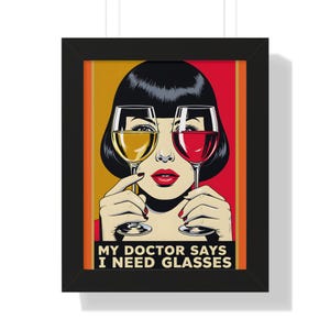 Affiche verticale encadrée d&#39;inspiration vintage, décoration d&#39;intérieur originale, cadeau pour les amateurs de vin, oeuvre d&#39;art unique pour la cuisine, oeuvre d&#39;art murale amusante