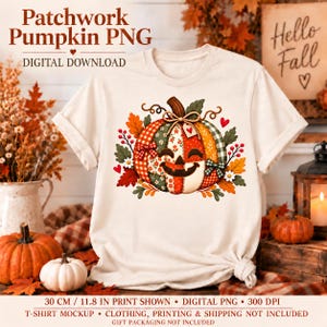 Abóbora Patchwork PNG – Design Digital para Estampa de Camiseta, Download de Outono, 300 DPI