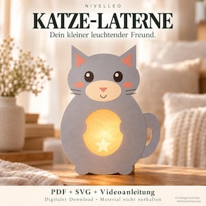 Cat Paper Lantern Template, PDF & SVG with Animated Assembly Tutorial