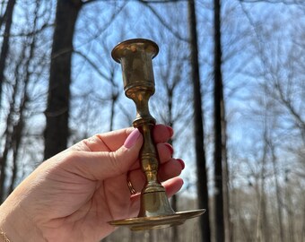 Vintage Brass Taper Candlestick Holder Candle Patina MCM