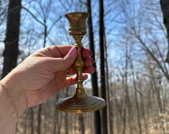 Vintage Brass Taper Candlestick Holder Candle Patina MCM