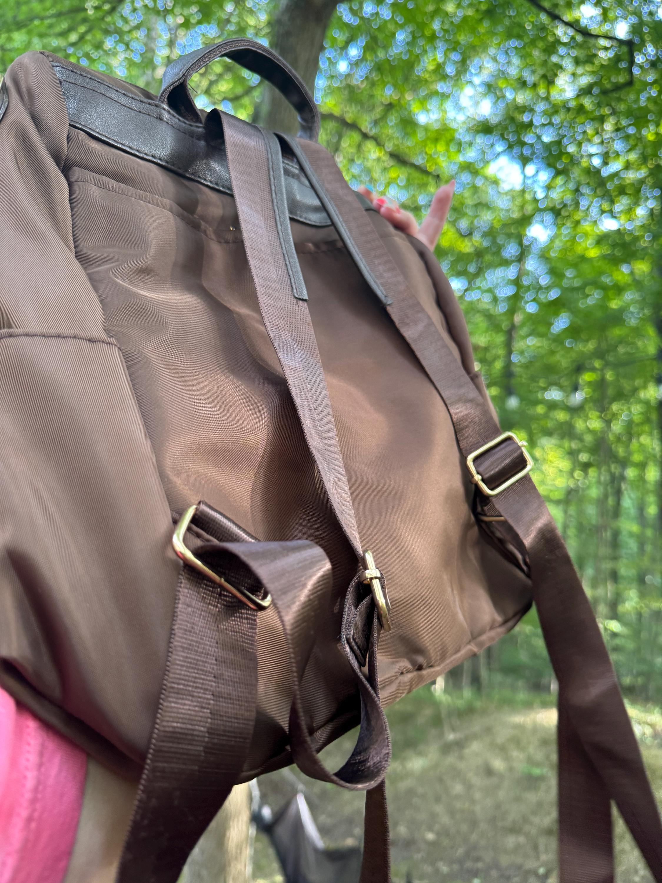 Patterned Brown Quilted Backpack With 2 Shoulder Strap  display picture 1