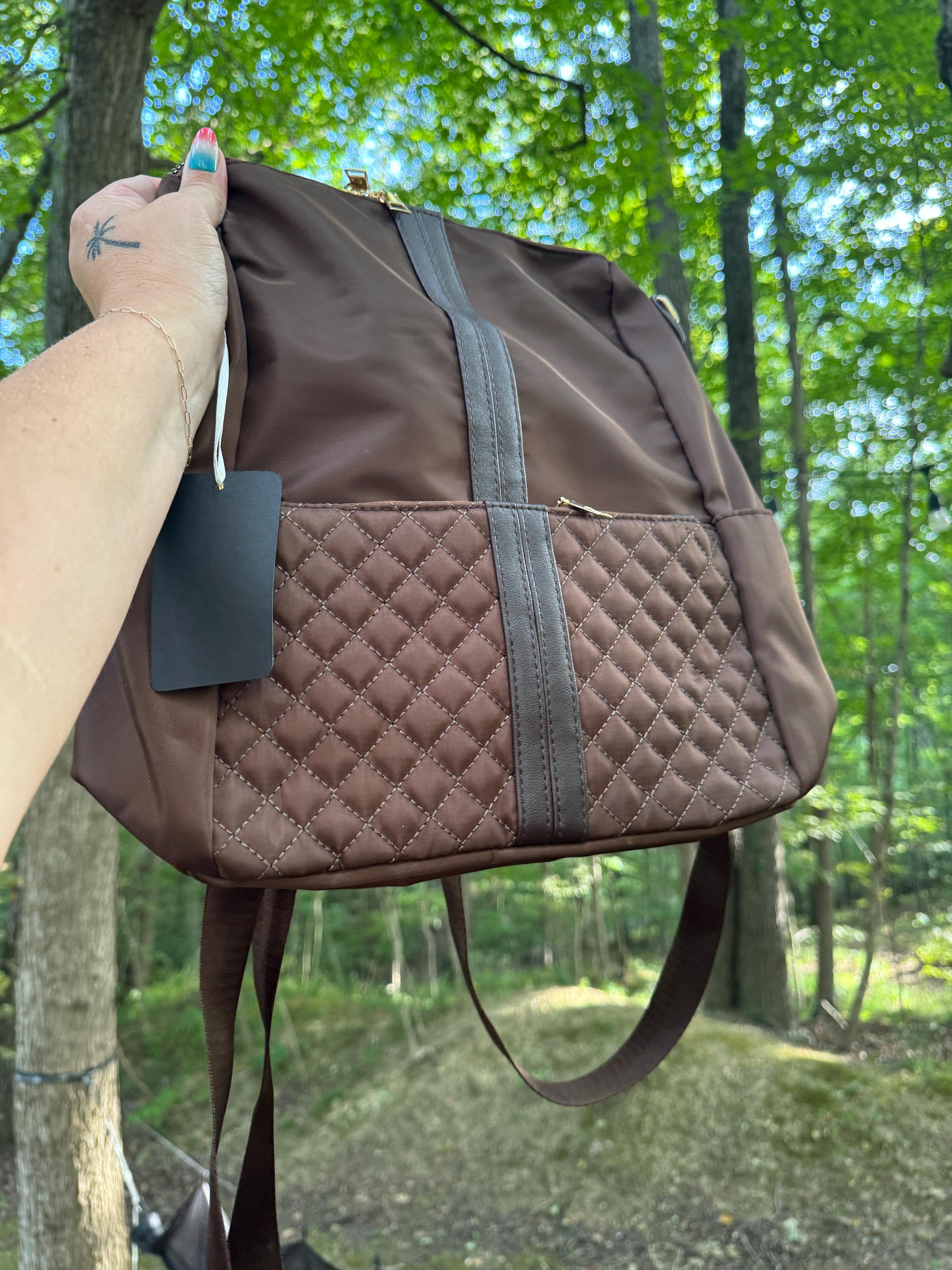 Patterned Brown Quilted Backpack With 2 Shoulder Strap 