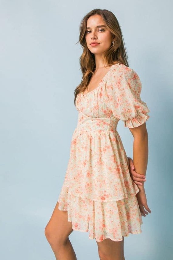 Love Colette Floral Short Dress Whimsical Cottage Core Dress