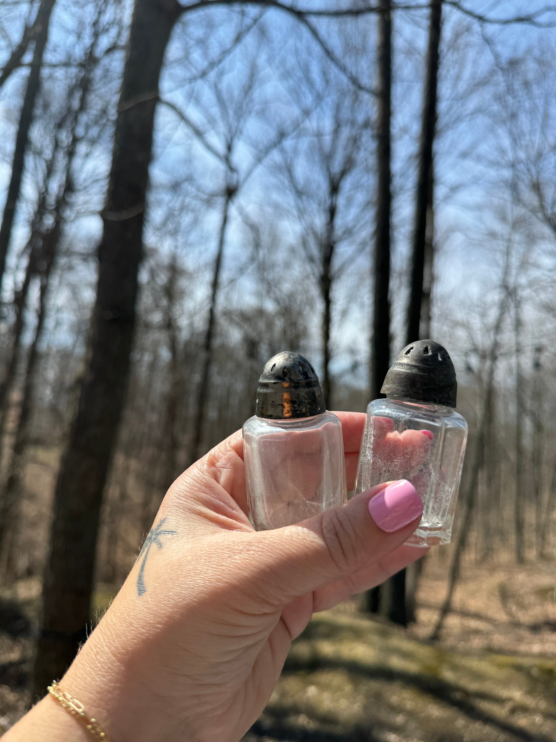 Vintage Danish Style Glass Salt and Pepper Shakers - 1960s Silver