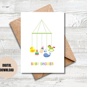 Baby Shower Card, Printable Card, Toys, Instant download, PDF, 5x7, Folding, Foldable, Welcome, Ducky, Baby Crib Toys