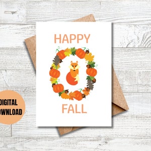Happy Fall Digital Printable Card, Printable Card, Digital Download Card, Digital Greeting Card, Fall Card, Printable Cards