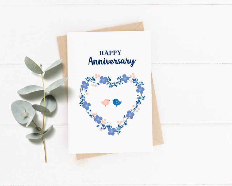 Happy Anniversary Love Birds Digital Printable Card, Printable Card ...