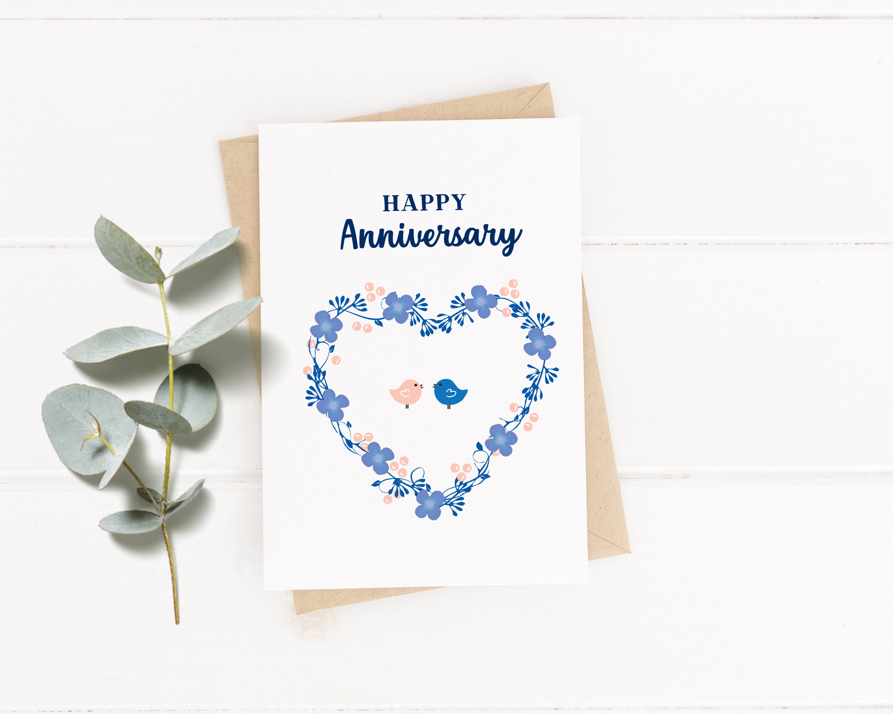 Happy Anniversary Love Birds Digital Printable Card, Printable Card ...