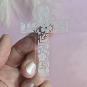 Floral Cross Clear Sticker | Christian Decal | Religious Sticker | Journal Sticker | Floral Sticker for Laptop | Bottle | Phone